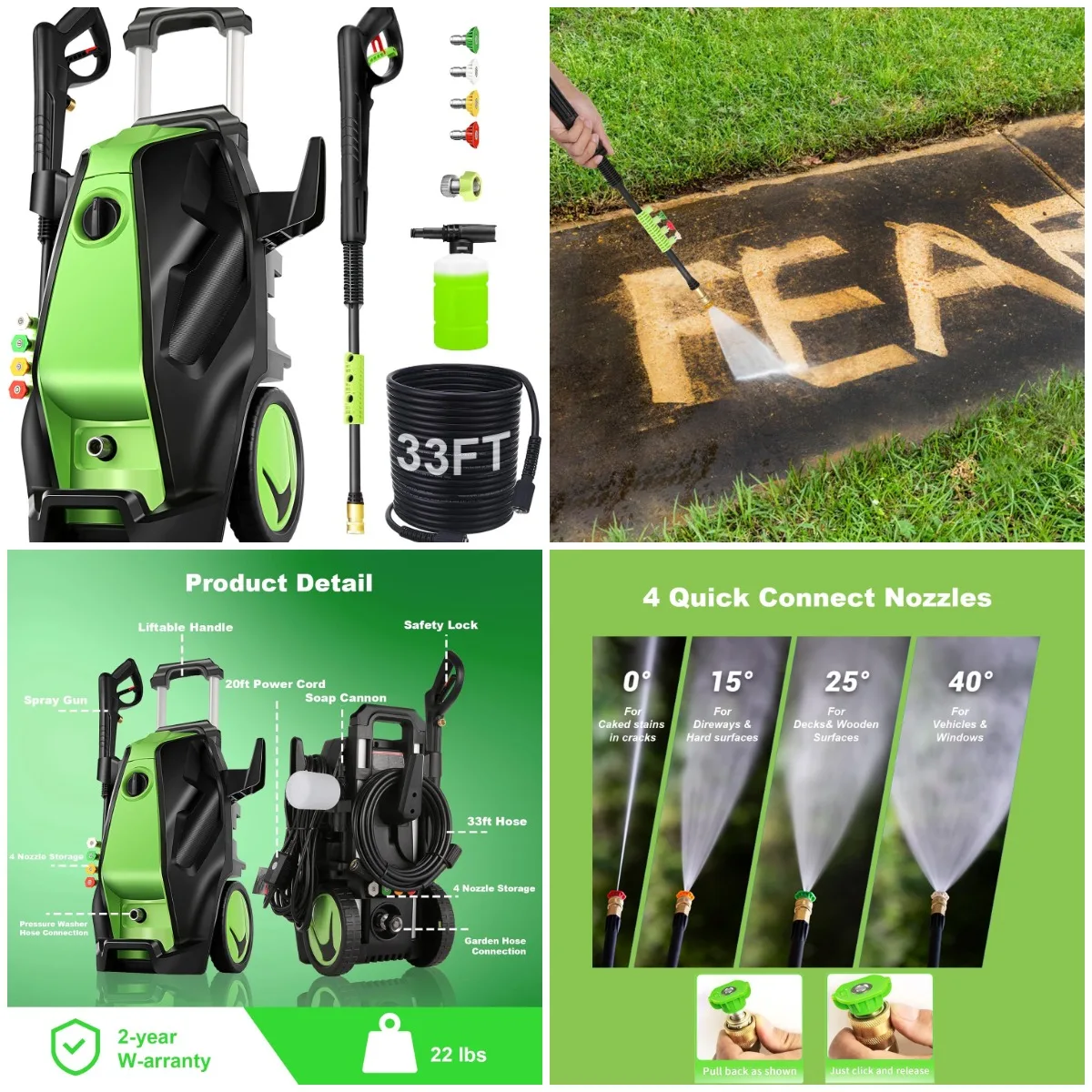 5000PSI High Pressure Washer with 33FT Hose, 4 Nozzles, Foam Cannon - Professional Power Washer for Home & Cars
5000PSI High Pressure Washer with 33FT Hose, 4 Nozzles, Foam Cannon - Professional Power Washer for Home & Cars