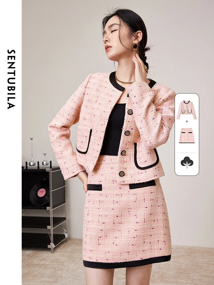 SENTUBILA Wool Blend Tweed Set Round Neck Cropped Jacket A-line Mini Skirt 2024 Spring Elegant Fashion Matching Set 141Z53440
SENTUBILA Wool Blend Tweed Set Round Neck Cropped Jacket A-line Mini Skirt 2024 Spring Elegant Fashion Matching Set 141Z53440