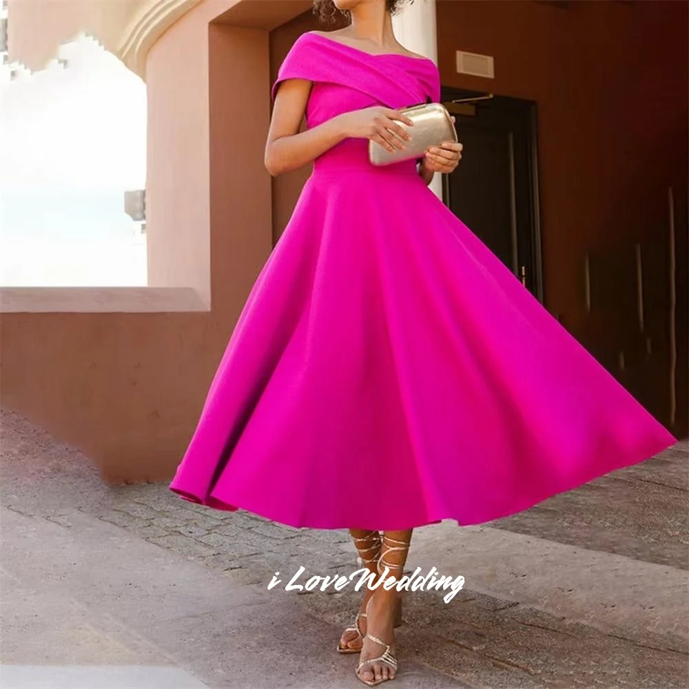 Hot Pink Off Shoulder Evening Dress 2025 A-Line Pleat Tea Length Prom Dress Dresses for Special Occasions Party Dress Customized
Hot Pink Off Shoulder Evening Dress 2025 A-Line Pleat Tea Length Prom Dress Dresses for Special Occasions Party Dress Customized
