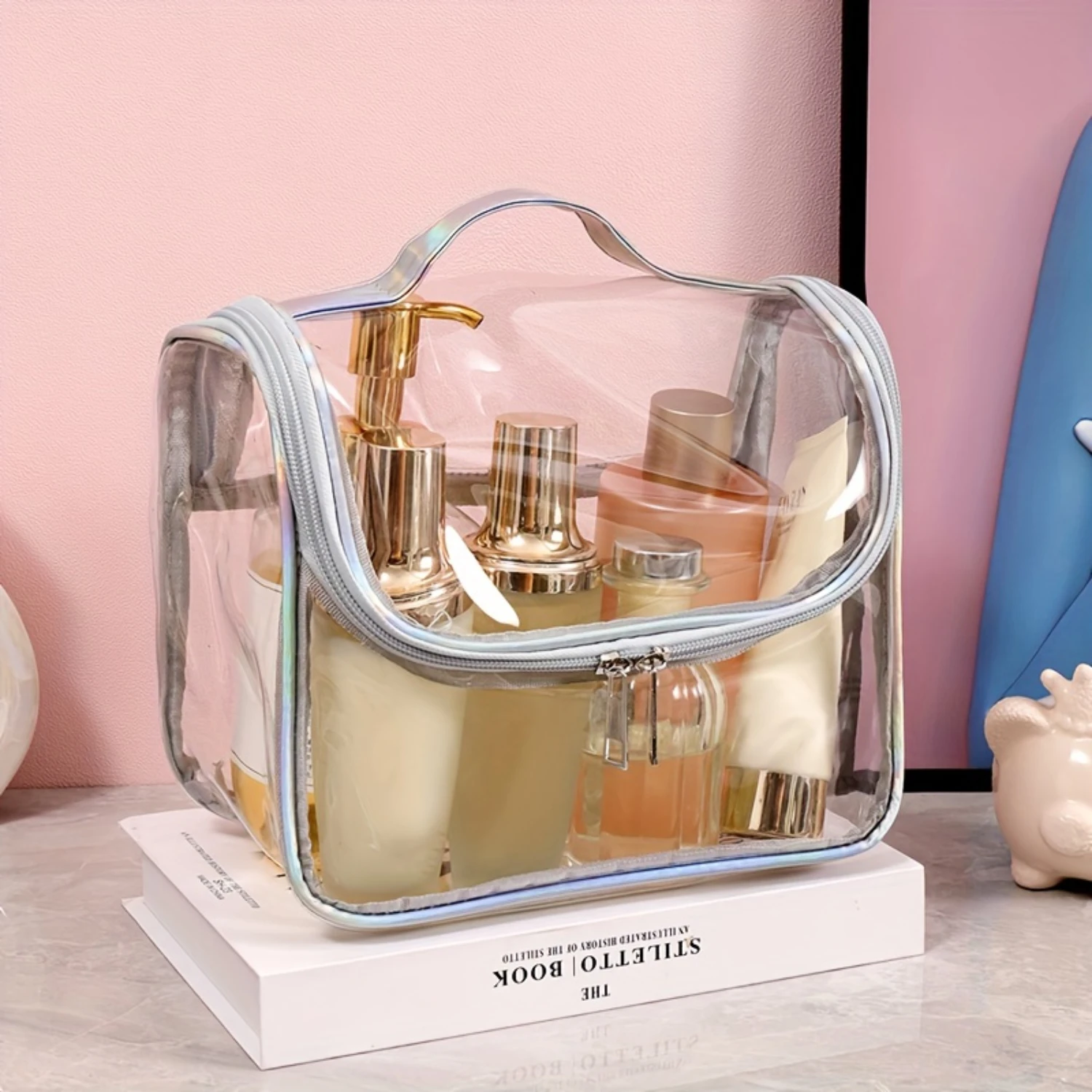 Stylish Transparent Cosmetic Bag, Zipper Portable Makeup Handbag, Versatile Toiletry Wash Bag
Stylish Transparent Cosmetic Bag, Zipper Portable Makeup Handbag, Versatile Toiletry Wash Bag