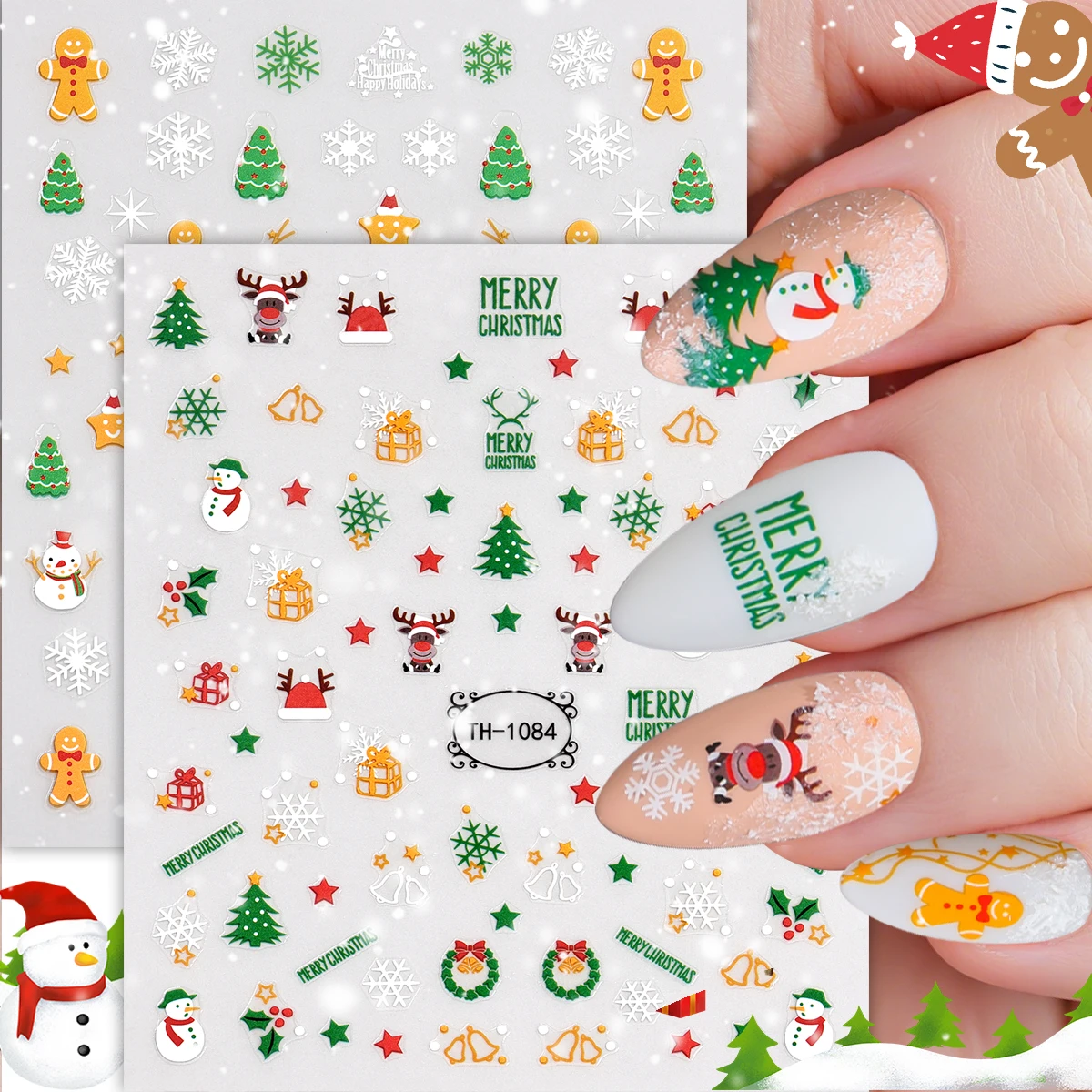 2pcs Cartoon Christmas Nail Art Sticker 3D Snowflake Gingerbread Man Elk Self-Adhesive Nail Decals for DIY Manicure Decoration
2pcs Cartoon Christmas Nail Art Sticker 3D Snowflake Gingerbread Man Elk Self-Adhesive Nail Decals for DIY Manicure Decoration