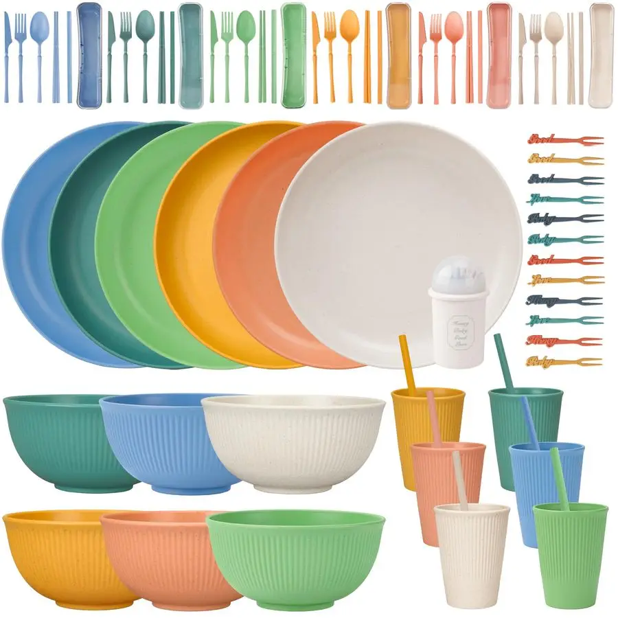 Unbreakable Tableware Sets for 6 People, Plastic Plates and Bowls Set,Lightweight Plastic Reusable Plates, Bowls, Cups,Cutlery S
Unbreakable Tableware Sets for 6 People, Plastic Plates and Bowls Set,Lightweight Plastic Reusable Plates, Bowls, Cups,Cutlery S