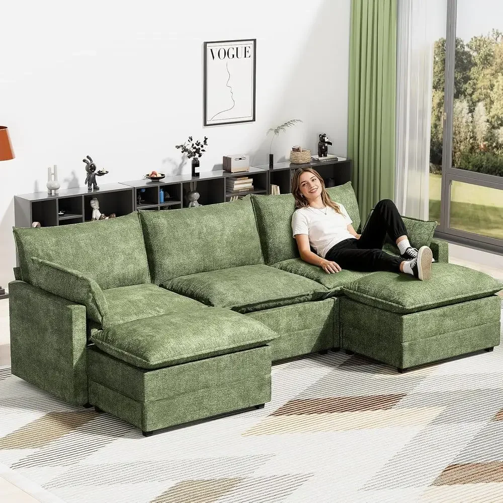 U-Shaped Sofa with 2 Ottomans, Deep Seating Cloud Sleeper, 2 Arm Pillows, Comfortable Upholstered Living Room Furniture, Green
U-Shaped Sofa with 2 Ottomans, Deep Seating Cloud Sleeper, 2 Arm Pillows, Comfortable Upholstered Living Room Furniture, Green