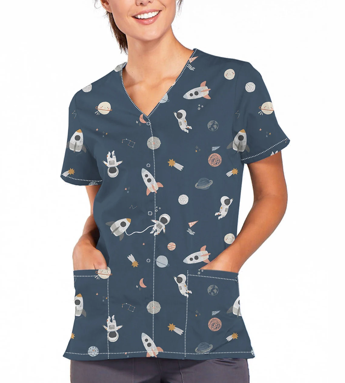 V-Neck Print Scrub Top Beauty Salon Medical Uniform Women's Dentist Pocket Women's Veterinary Work Clothes Care Jacket
V-Neck Print Scrub Top Beauty Salon Medical Uniform Women's Dentist Pocket Women's Veterinary Work Clothes Care Jacket