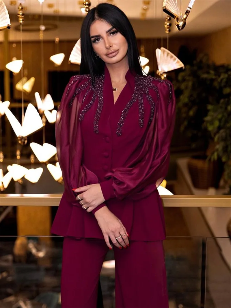 Burgundy Women Suit Set Sexy 2 Pcs Beaded Blazer+Pants Trousers Party Prom Coat Formal Office Lady Wedding Guest Birthday Jacket
Burgundy Women Suit Set Sexy 2 Pcs Beaded Blazer+Pants Trousers Party Prom Coat Formal Office Lady Wedding Guest Birthday Jacket