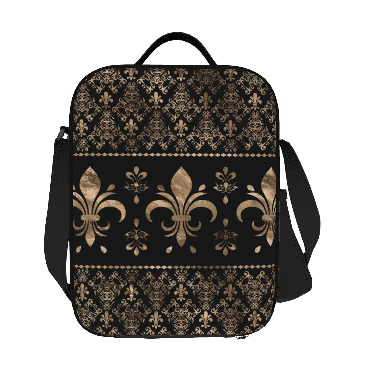 Luxury Black And Gold Fleur De Lys Resuable Lunch Boxes Leakproof Lily Floral Fleur-de-Lis Thermal Cooler Food Lunch Bag
Luxury Black And Gold Fleur De Lys Resuable Lunch Boxes Leakproof Lily Floral Fleur-de-Lis Thermal Cooler Food Lunch Bag
