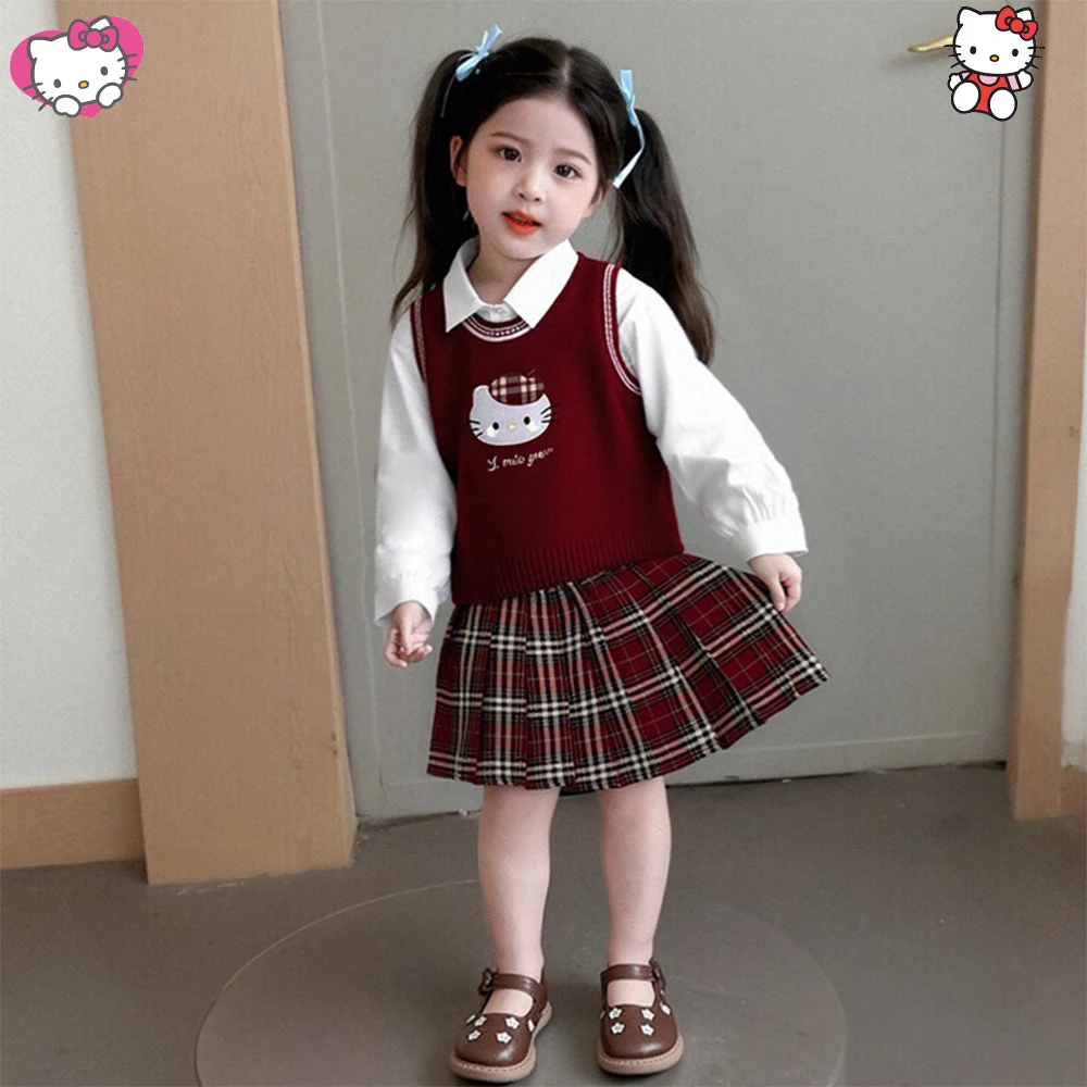3Pcs Kawaii Hellokitty Children Girl Knitted Vest Set Pleated Skirt Autumn Sweet Anime Sanrio Princess Fashion Style Clothing
3Pcs Kawaii Hellokitty Children Girl Knitted Vest Set Pleated Skirt Autumn Sweet Anime Sanrio Princess Fashion Style Clothing