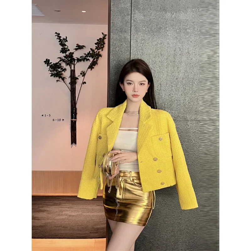 Women's 2022 Autumn New Fashion Loose Cardigan Yellow Retro Tweed Short Suit Jacket Ladies Double Button Blazers
Women's 2022 Autumn New Fashion Loose Cardigan Yellow Retro Tweed Short Suit Jacket Ladies Double Button Blazers