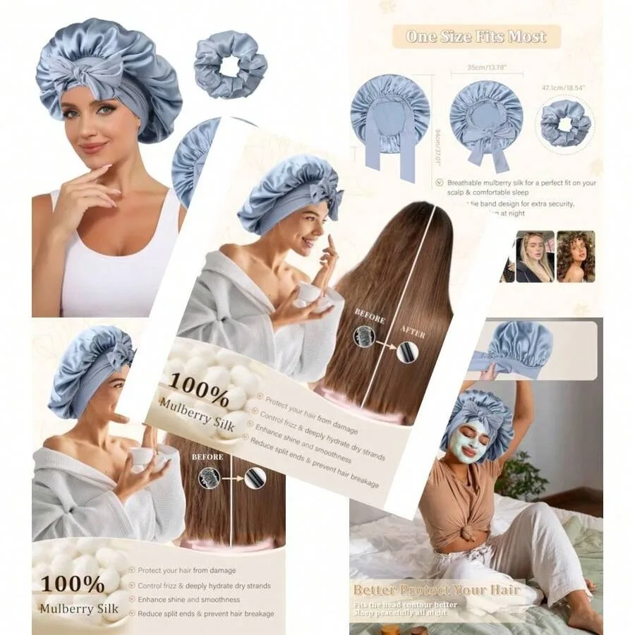 100% Mulberry Silk Bonnet For Women Hair Bonnet For Sleeping With Hair Scrunchy Elastic Tie Band Night Cap
100% Mulberry Silk Bonnet For Women Hair Bonnet For Sleeping With Hair Scrunchy Elastic Tie Band Night Cap