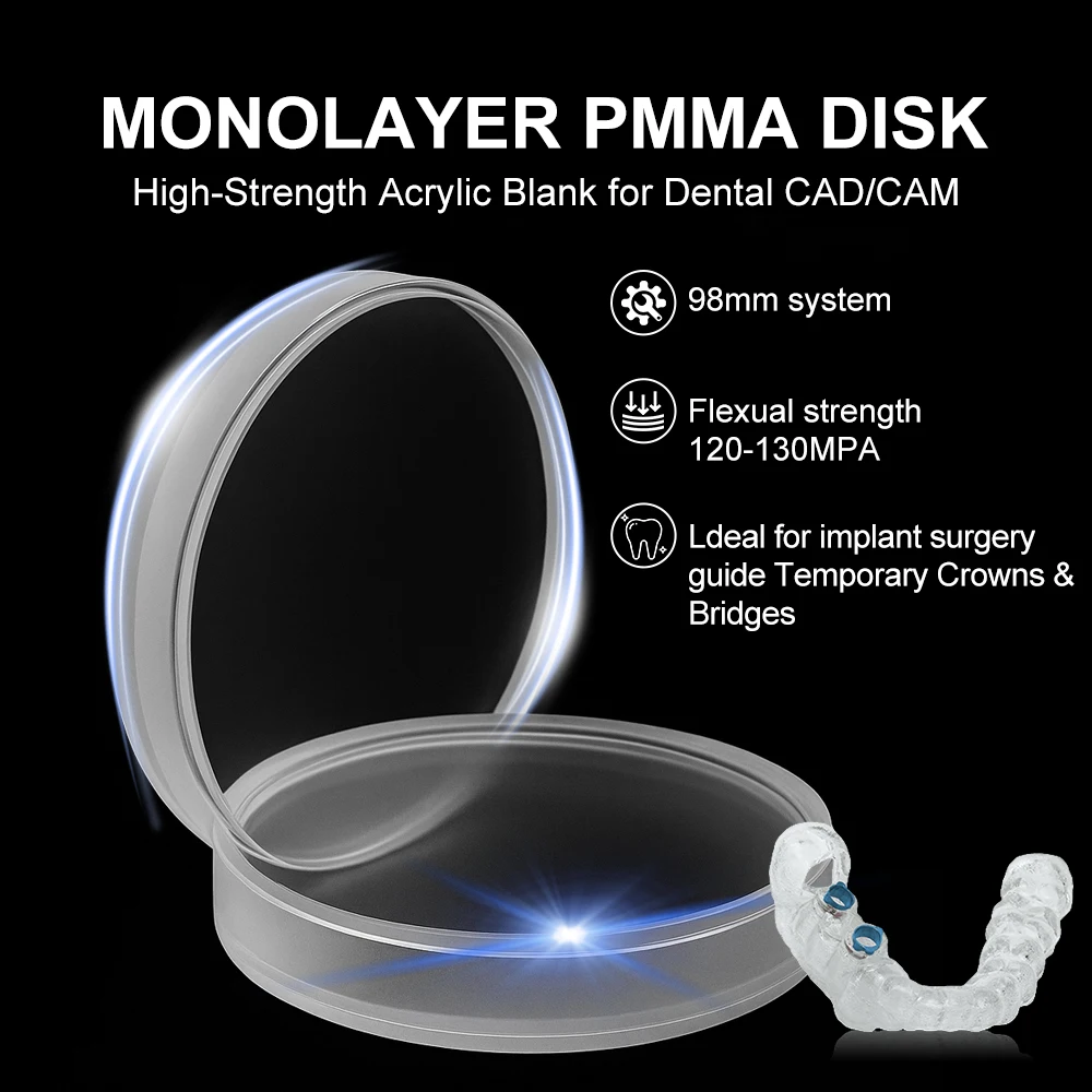 98mm Monolayer PMMA Disk Clear Color Blocks Universal Disc Dental Lab Material Denture CAD CAM Milling Translucent Pmma Block
98mm Monolayer PMMA Disk Clear Color Blocks Universal Disc Dental Lab Material Denture CAD CAM Milling Translucent Pmma Block