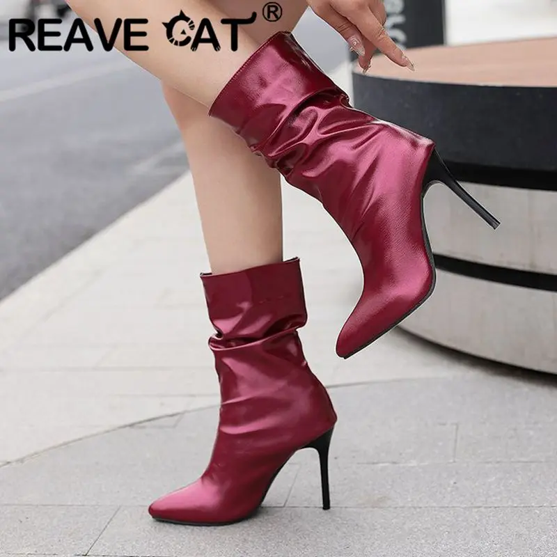 REAVE CAT Сексуальные женские ботильоны с острым носком на тонком высоком каблуке 10 см без шнуровки в складку 46 47 48 Модные вечерние женские ботильоны
REAVE CAT Сексуальные женские ботильоны с острым носком на тонком высоком каблуке 10 см без шнуровки в складку 46 47 48 Модные вечерние женские ботильоны