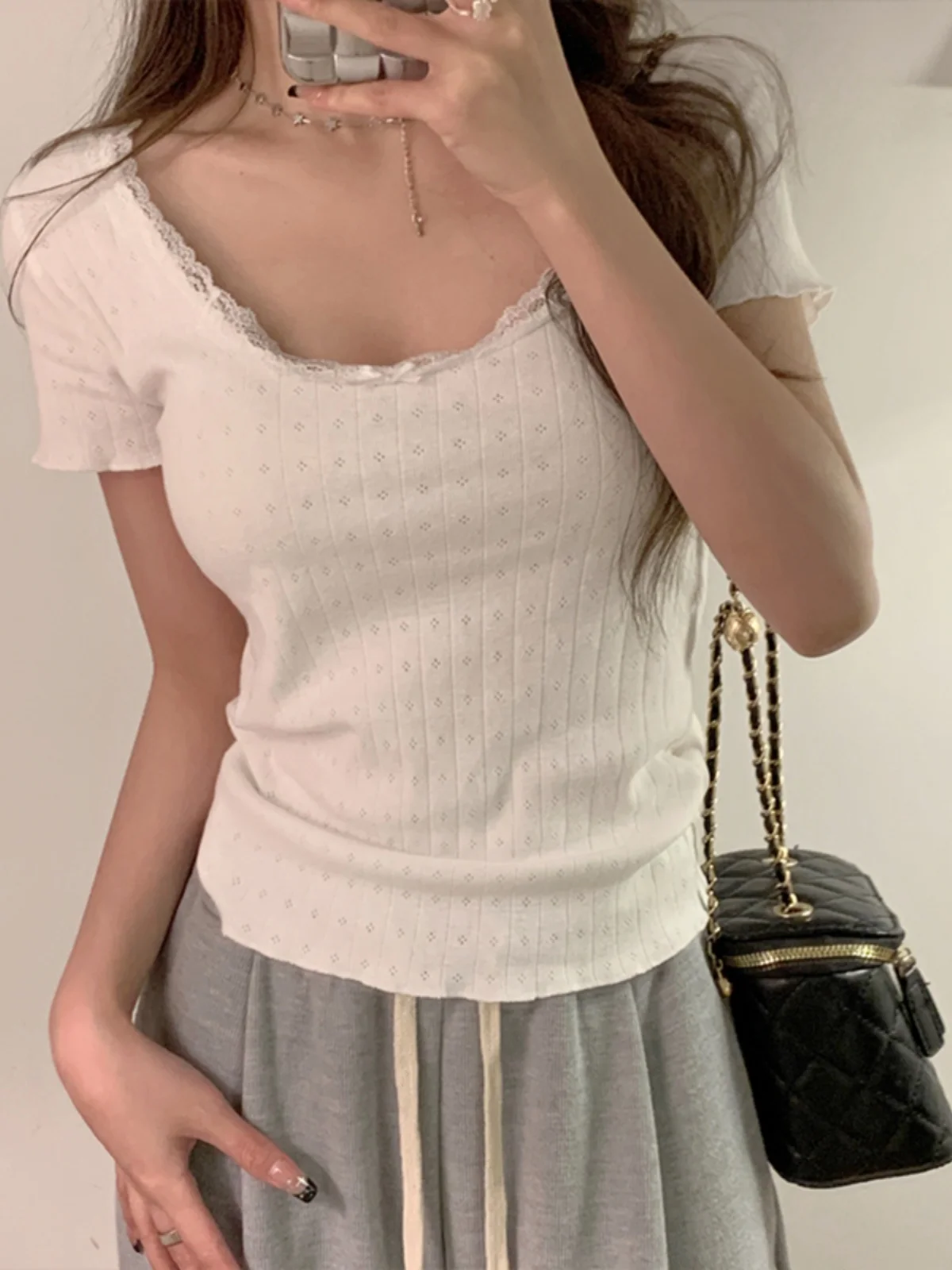 plus Size Lace Trim Short Sleeve T-Shirt Pure Desire Style Slimming Design Summer New Arrival Korean Version Commute Style Top
plus Size Lace Trim Short Sleeve T-Shirt Pure Desire Style Slimming Design Summer New Arrival Korean Version Commute Style Top