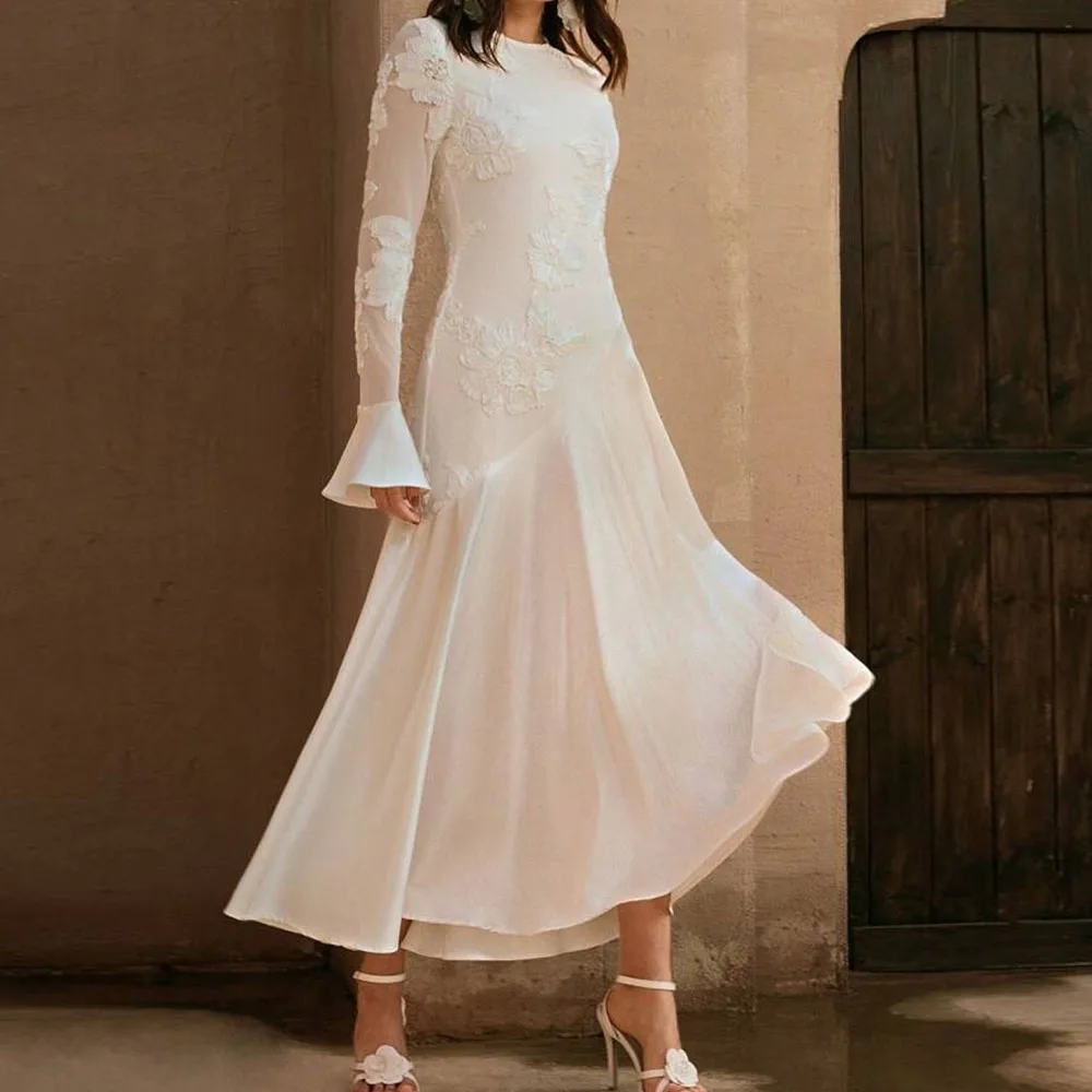 Customized A-Line Prom Dresses Tea-Length O-Neck Full Sleeve Evening Dresses Simple Fashion Lace Draped Casual Party Gown
Customized A-Line Prom Dresses Tea-Length O-Neck Full Sleeve Evening Dresses Simple Fashion Lace Draped Casual Party Gown
