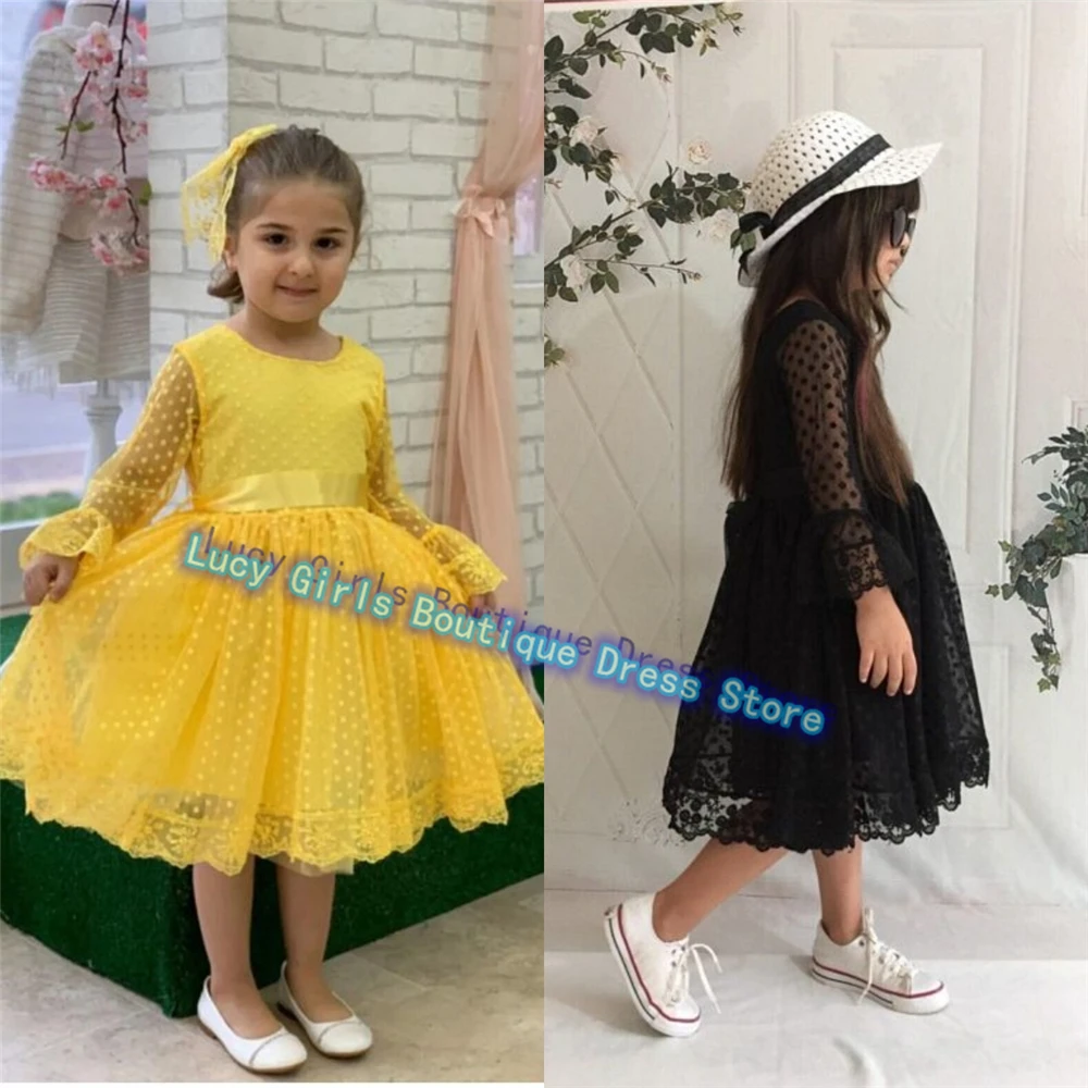 Cute Quality Flower Girl Dress Black Or Yellow With Longbow Belt Princess Banquet Pageant Little Girls Birthday Evening Gowns
Cute Quality Flower Girl Dress Black Or Yellow With Longbow Belt Princess Banquet Pageant Little Girls Birthday Evening Gowns