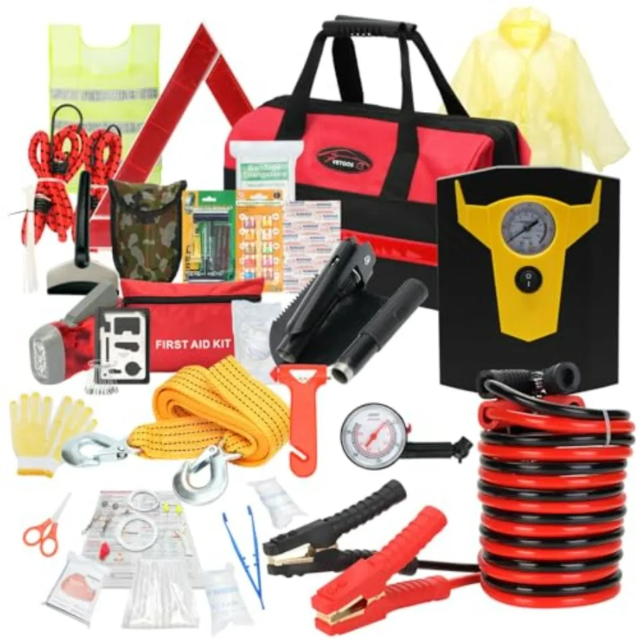 Car Roadside Emergency Kit with Jumper Cables Auto Road Side Safety Kit for Vehicles - with Premium Carry Bag Portable Air Comp
Car Roadside Emergency Kit with Jumper Cables Auto Road Side Safety Kit for Vehicles - with Premium Carry Bag Portable Air Comp