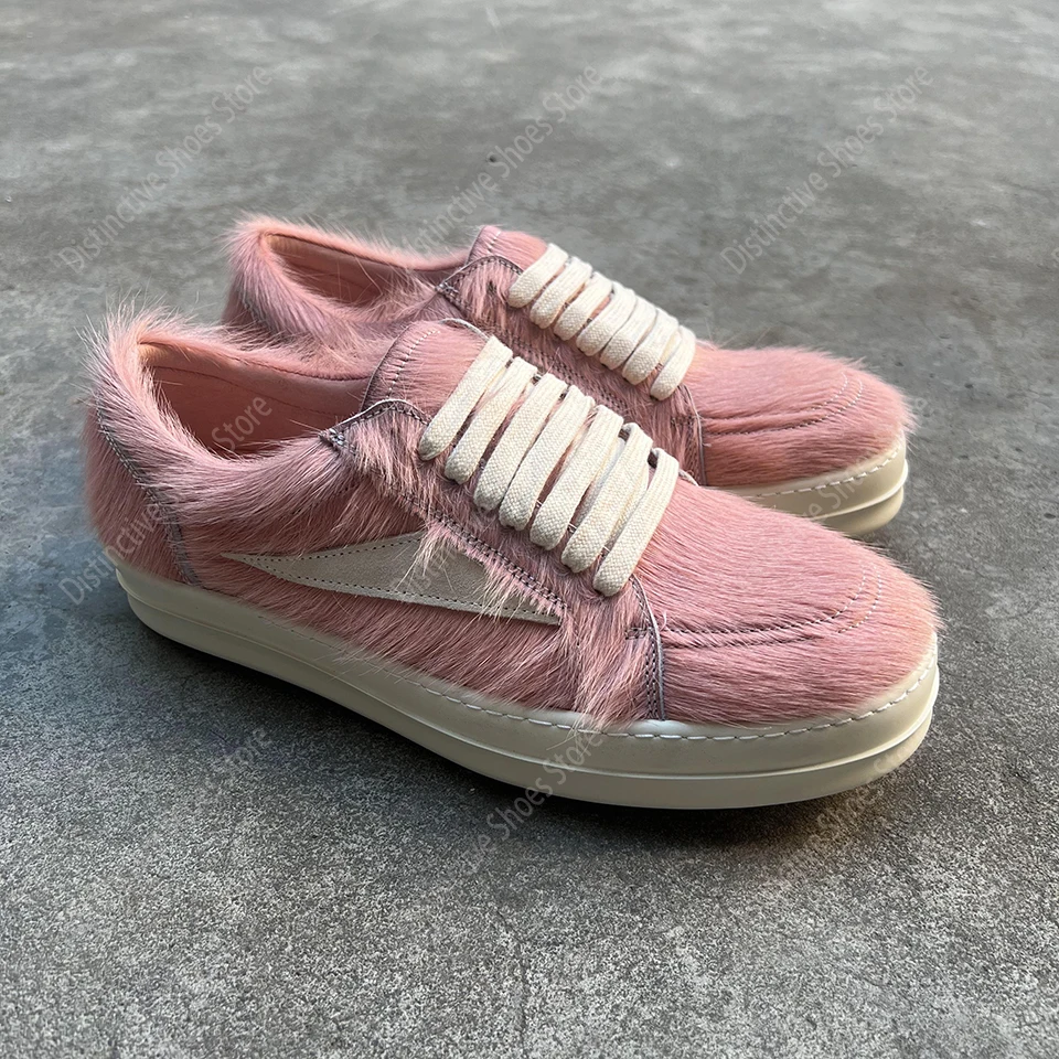 Luxury Style Women Pink Horse Hair Sneakers Lace Up Flat Casual Shoes Retro Fur Men Board Shoes Fashion Designer Low Top Shoes
Luxury Style Women Pink Horse Hair Sneakers Lace Up Flat Casual Shoes Retro Fur Men Board Shoes Fashion Designer Low Top Shoes