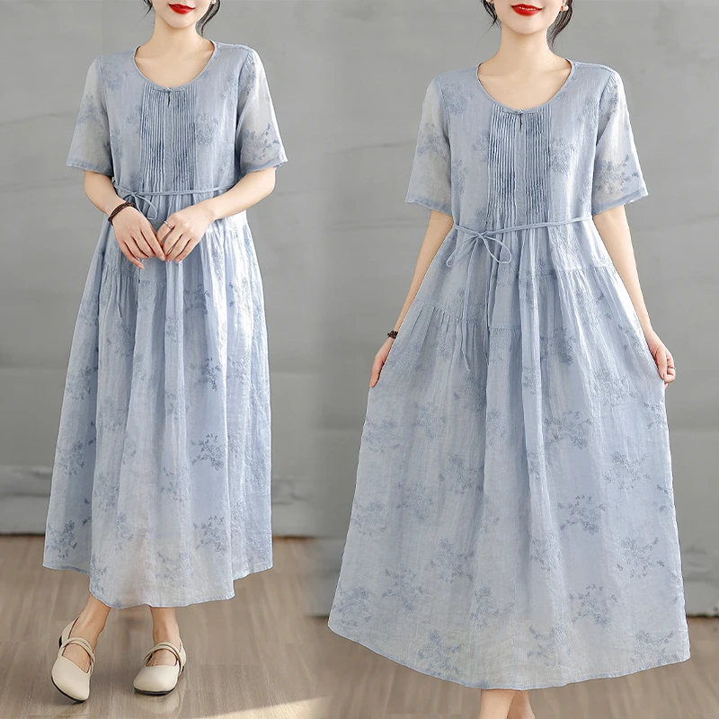 Summer New Cotton Linen round Neck Short Sleeve Midi Dress Belt Slimming Lightweight Breathable Full Skirt Casual Style Women...
Summer New Cotton Linen round Neck Short Sleeve Midi Dress Belt Slimming Lightweight Breathable Full Skirt Casual Style Women...