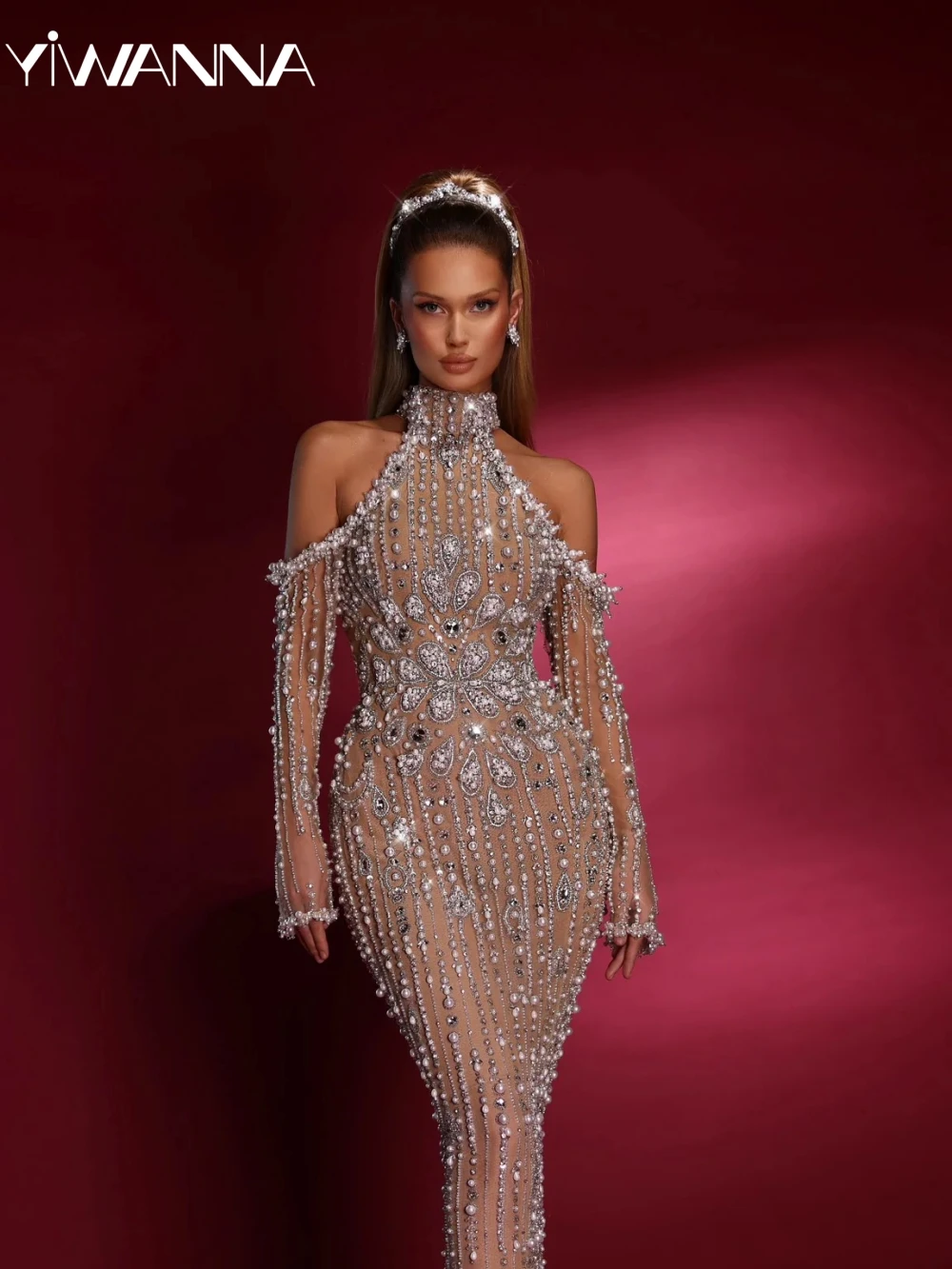 Sparkly Pearl Rhinestone Evening Dress Sexy Illusion Halter Wedding Party Gown Customized Gorgeous Off The Shoulder Prom Dresses
Sparkly Pearl Rhinestone Evening Dress Sexy Illusion Halter Wedding Party Gown Customized Gorgeous Off The Shoulder Prom Dresses