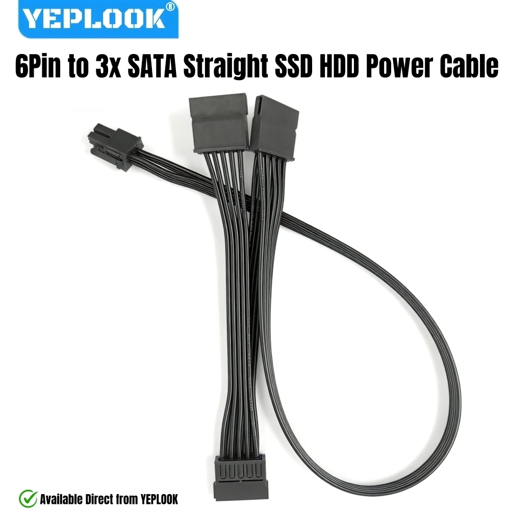 YEPLOOK 6Pin to 3x SATA Straight 18AWG HDD SSD Power Cable for Corsair HX1200, HX1050, HX1000, HX850, HX750, HX650 Modular Power
YEPLOOK 6Pin to 3x SATA Straight 18AWG HDD SSD Power Cable for Corsair HX1200, HX1050, HX1000, HX850, HX750, HX650 Modular Power
