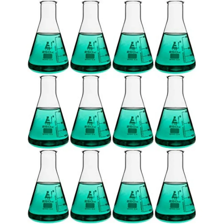 12PK Erlenmeyer Flasks 250mL - Borosilicate Glass - Narrow Neck Conical Flasks
12PK Erlenmeyer Flasks 250mL - Borosilicate Glass - Narrow Neck Conical Flasks