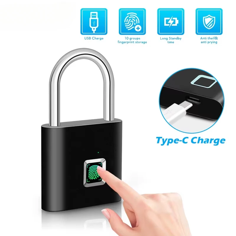 Keyless USB Charging Fingerprint Lock Smart Padlock Waterproof Door Lock 0.2sec Unlock Portable Anti-theft Padlock Zinc
Keyless USB Charging Fingerprint Lock Smart Padlock Waterproof Door Lock 0.2sec Unlock Portable Anti-theft Padlock Zinc