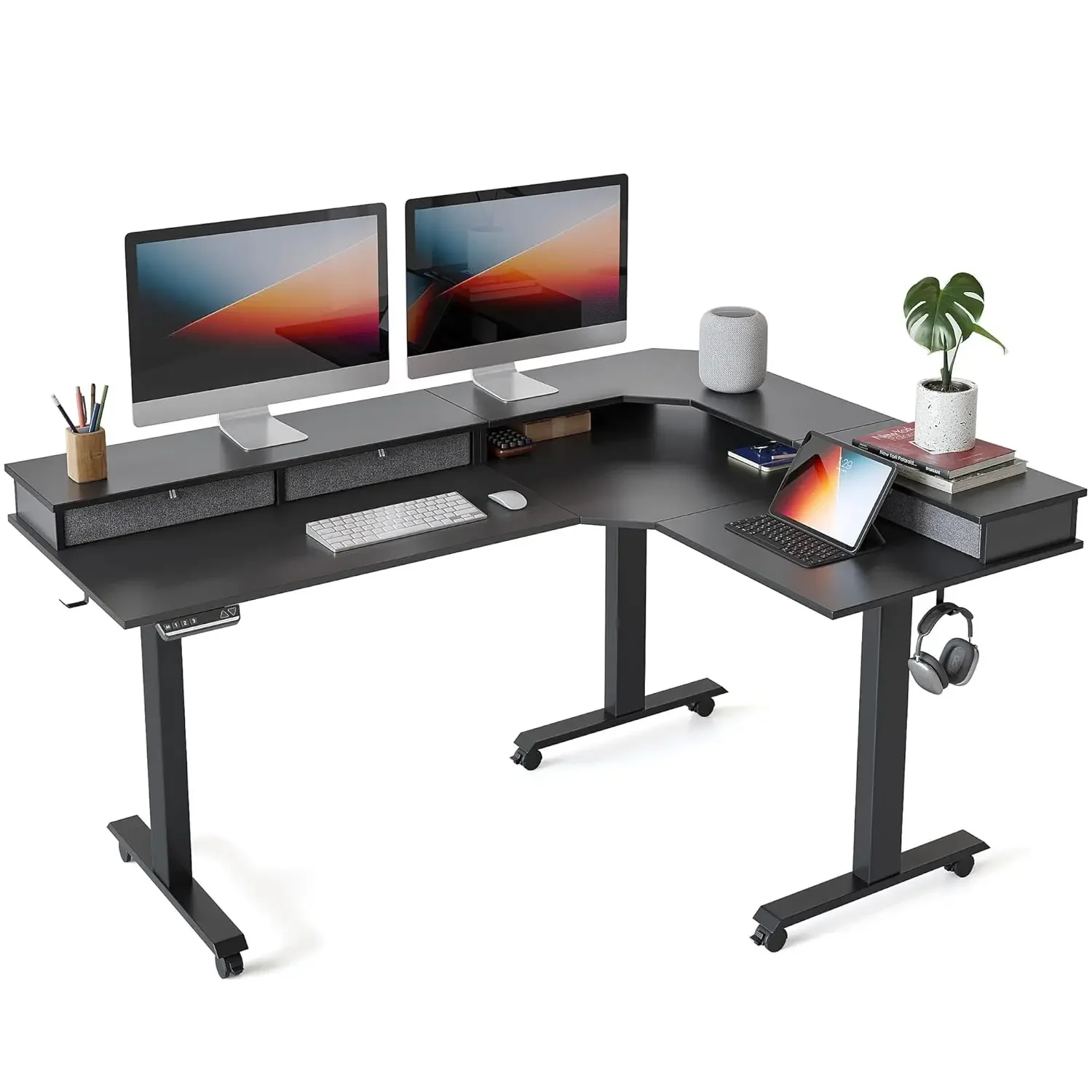 Triple Motor 63" L Shaped Standing Desk with 3 Drawers, Electric Standing Gaming Desk Adjustable Height, Corner, Customized
Triple Motor 63" L Shaped Standing Desk with 3 Drawers, Electric Standing Gaming Desk Adjustable Height, Corner, Customized