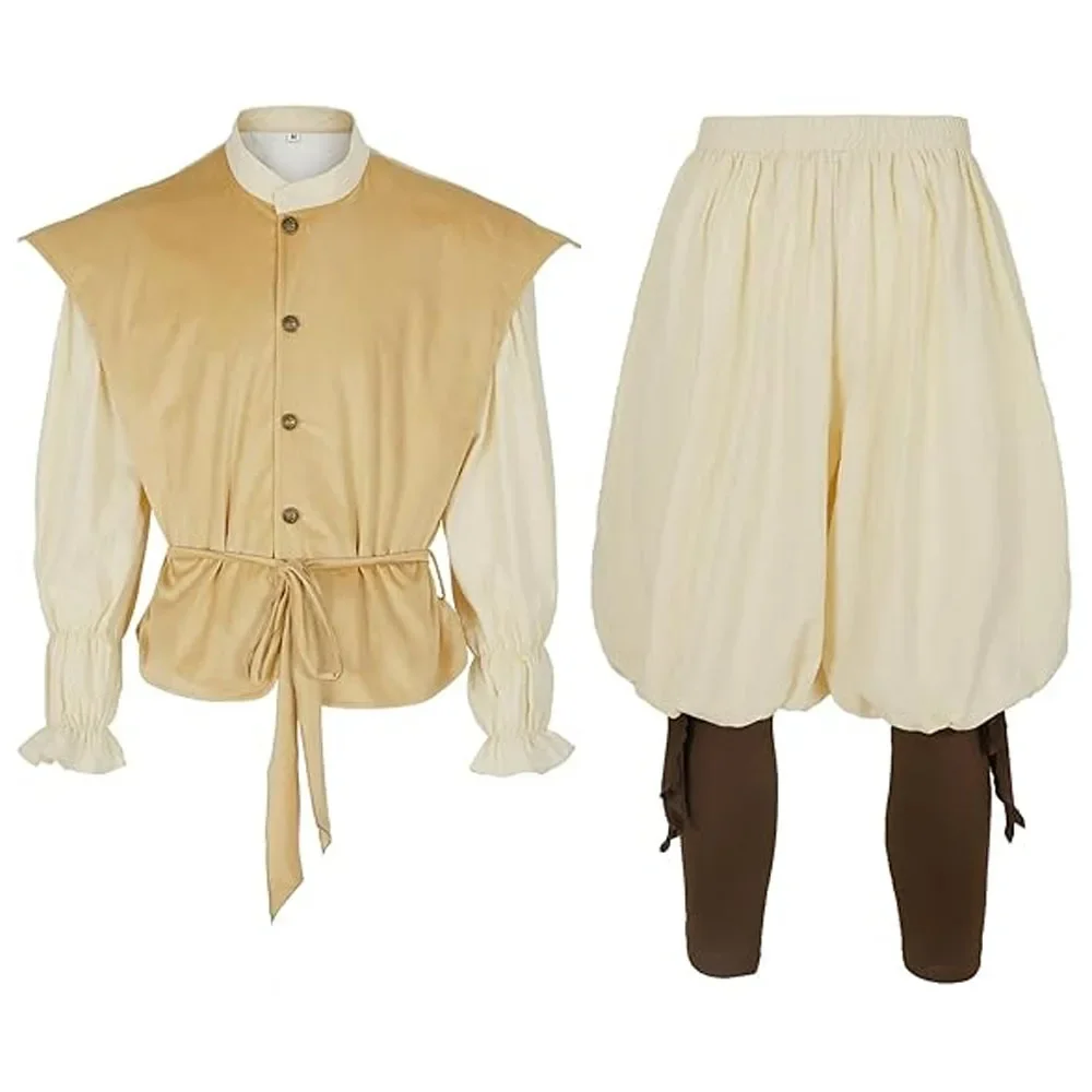 Medieval Knight Pirate Costume Set Renaissance Cosplay Pirate Shirts Vest Ankle Banded Pants For Halloween Party Outfit for Men
Medieval Knight Pirate Costume Set Renaissance Cosplay Pirate Shirts Vest Ankle Banded Pants For Halloween Party Outfit for Men