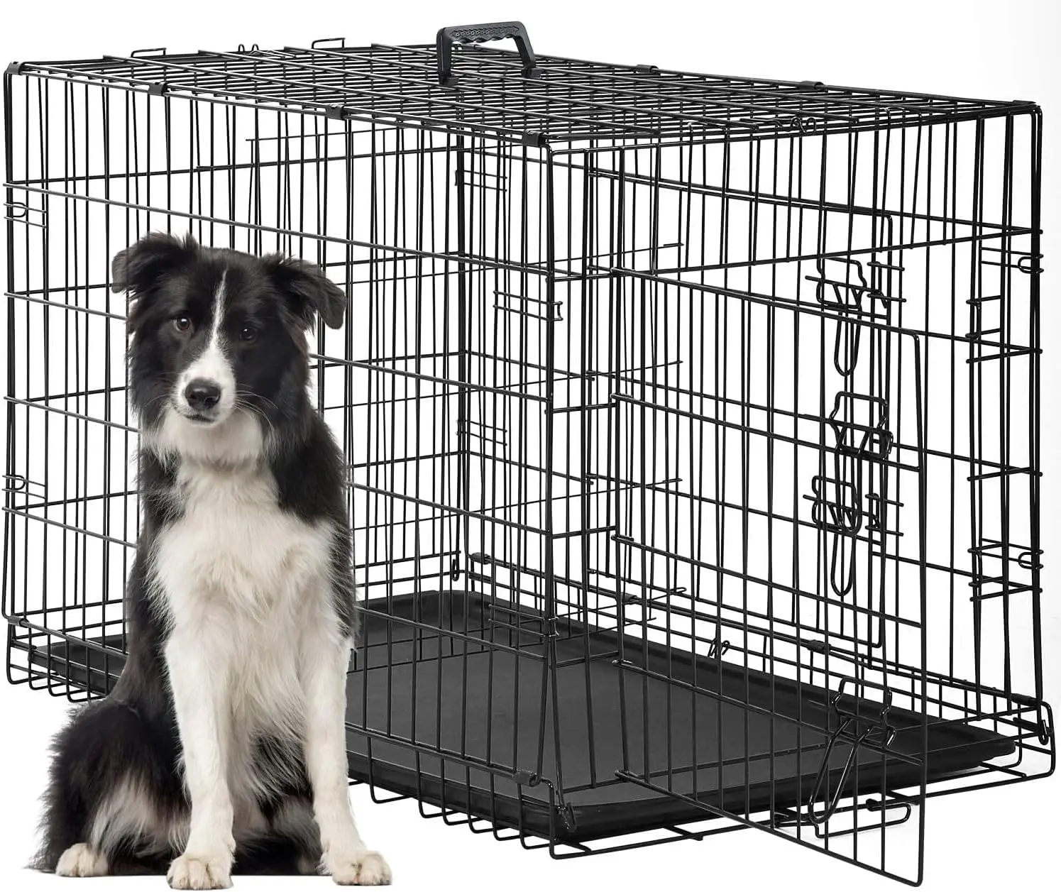 Large 48" Folding Metal Dog Crate, Double Door with Divider & Leak-Proof Tray, Black
Large 48" Folding Metal Dog Crate, Double Door with Divider & Leak-Proof Tray, Black