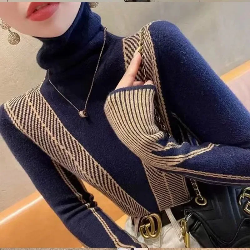 Autumn Winter Vintage Striped Knitted Pullovers Fashion Elastic Slim Comfortable Warm Turtleneck Sweaters Women's Jumper
Autumn Winter Vintage Striped Knitted Pullovers Fashion Elastic Slim Comfortable Warm Turtleneck Sweaters Women's Jumper