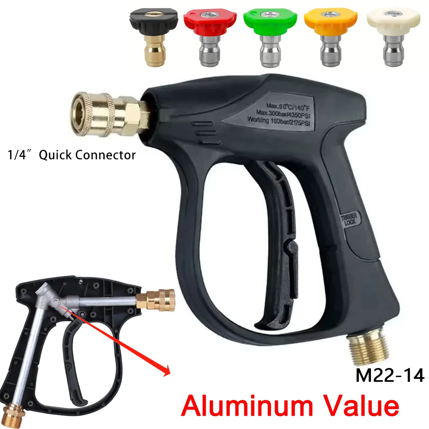 Pressure Washer Gun Car Washing Gun With 5pcs Soap Spray Nozzles 14mm M22 Socket 1/4" Quick Release Snow Foam Gun Car Water Gun
Pressure Washer Gun Car Washing Gun With 5pcs Soap Spray Nozzles 14mm M22 Socket 1/4" Quick Release Snow Foam Gun Car Water Gun