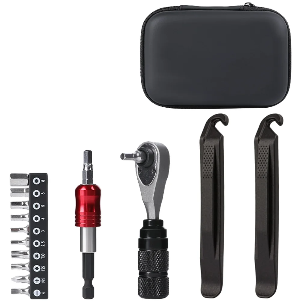Compact Ratchet Wrench Bike Repair Kit with Aluminum Construction Tire Levers Extension Rods and 46x29x46cm Size
Compact Ratchet Wrench Bike Repair Kit with Aluminum Construction Tire Levers Extension Rods and 46x29x46cm Size