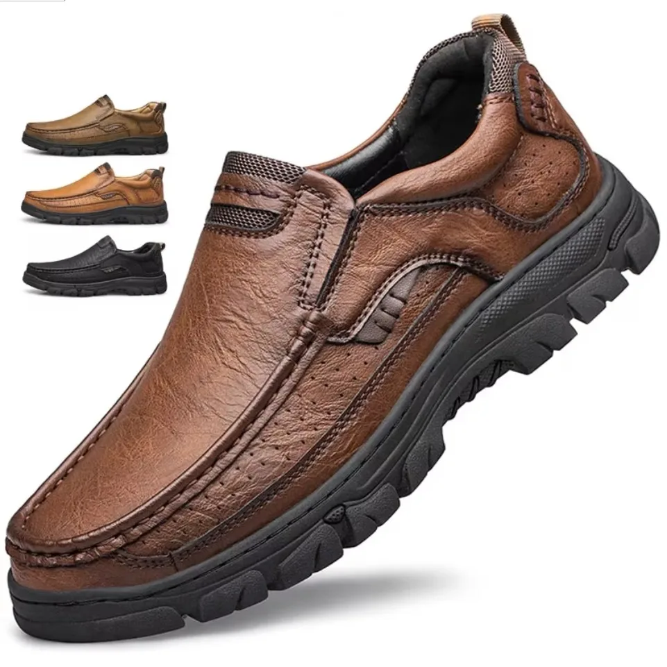 Новые мужские повседневные кожаные туфли без шнуровки, износостойкие противоскользящие лоферы с круглым носком, модельная обувь на толстой подошве, всесезонная
Новые мужские повседневные кожаные туфли без шнуровки, износостойкие противоскользящие лоферы с круглым носком, модельная обувь на толстой подошве, всесезонная