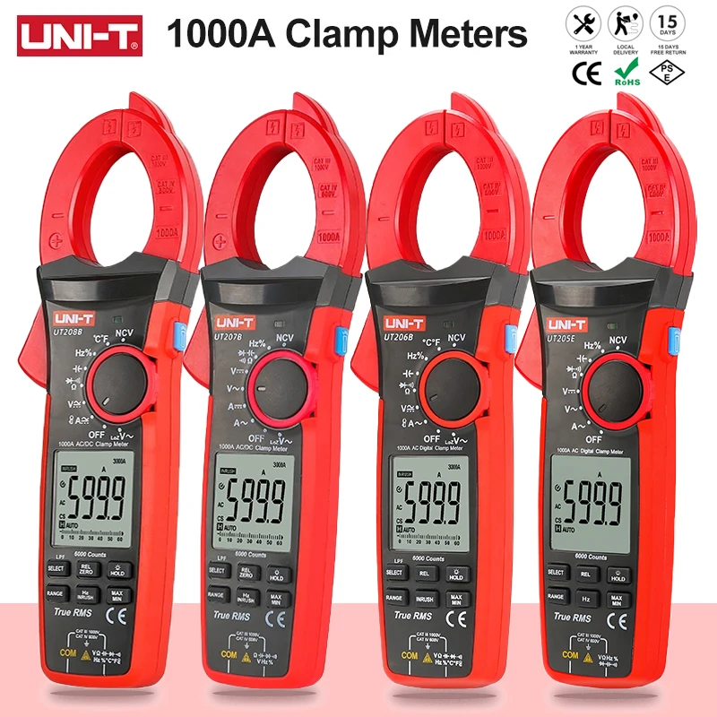 UNI-T True RMS Digital Clamp Meter AC DC Current 1000A 1000V Pliers ammeter LPF 6000 Count amperimetric clamp UT207B UT208B
UNI-T True RMS Digital Clamp Meter AC DC Current 1000A 1000V Pliers ammeter LPF 6000 Count amperimetric clamp UT207B UT208B