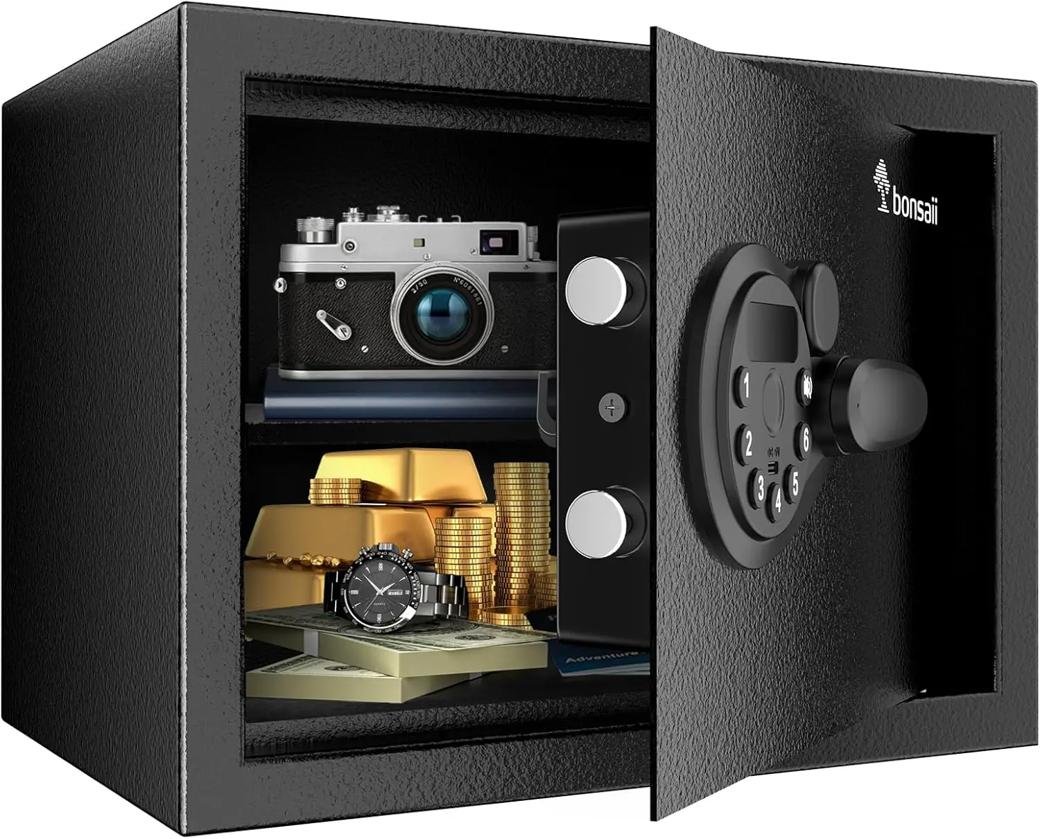 Small Safe Box with Electronic Keypad, 0.6 Cu Ft for Valuables Jewelry Documents, Removable Shelf for Home Hotel Office
Small Safe Box with Electronic Keypad, 0.6 Cu Ft for Valuables Jewelry Documents, Removable Shelf for Home Hotel Office