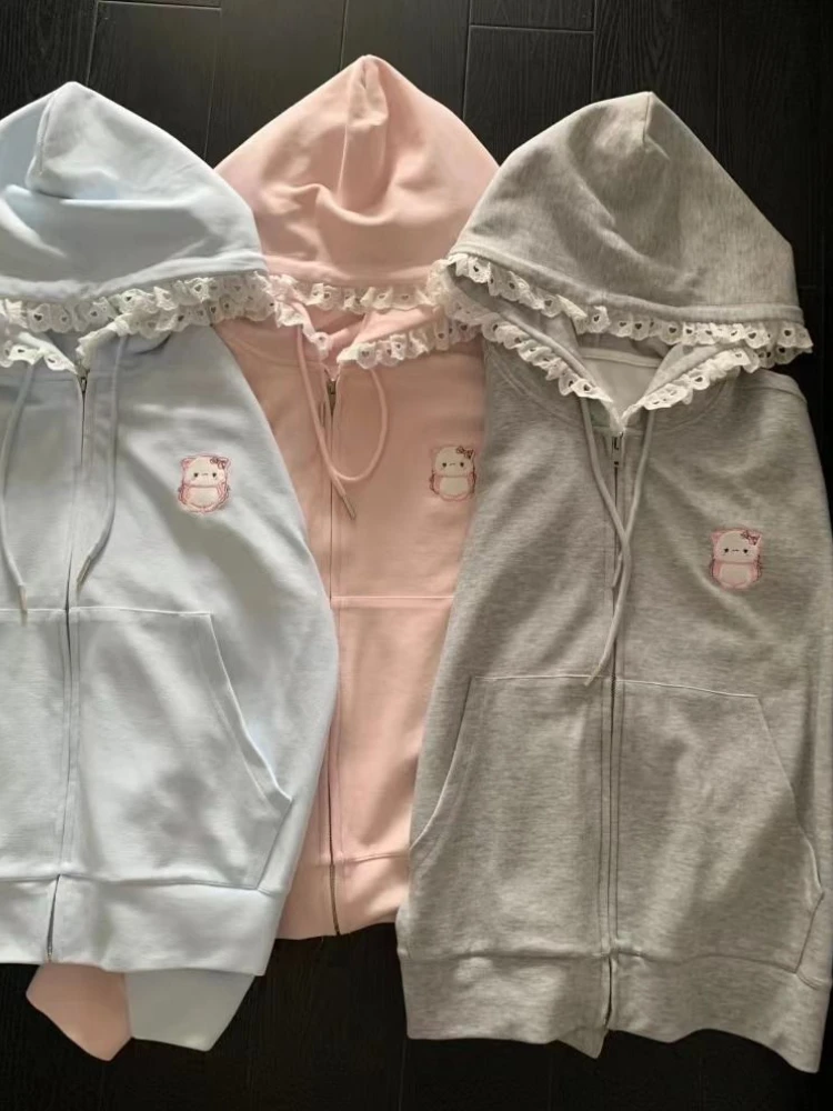 Japanese Cute Loose Long Sleeve Solid Coat Women Designer Chic Lace Embroidery Solid Hoodie Female Sweet Thin Zipper Cardigan
Japanese Cute Loose Long Sleeve Solid Coat Women Designer Chic Lace Embroidery Solid Hoodie Female Sweet Thin Zipper Cardigan