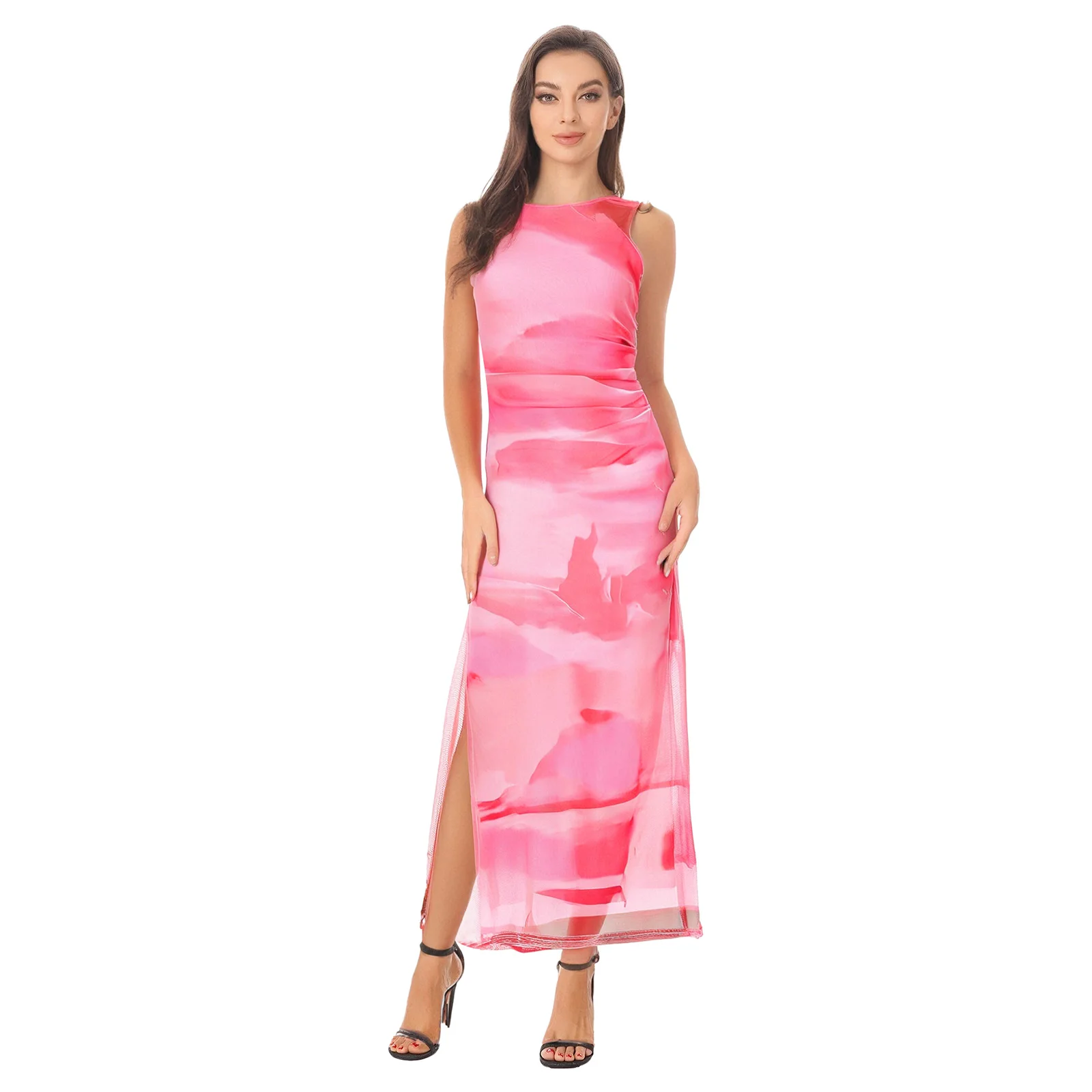 Women Tied-dyed Floral Print Long Dress Sleeveless Side Ruched Slit Bodycon Tank Dress Ladies Cheongsam Silhouette Maxi Dress
Women Tied-dyed Floral Print Long Dress Sleeveless Side Ruched Slit Bodycon Tank Dress Ladies Cheongsam Silhouette Maxi Dress