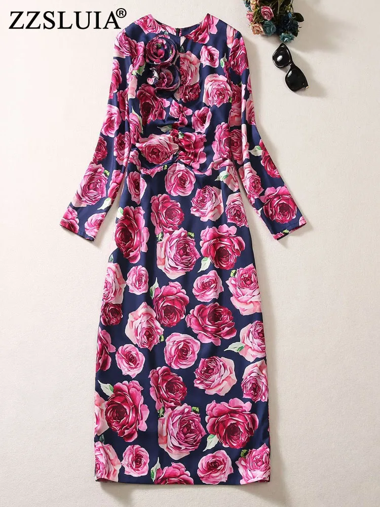 ZZSLUIA Elegant Dresses For Women Rose Floral Printed 3D Flower Appliques Designer Slim Slit Dress Fahion Long Sleeve Prom Dress
ZZSLUIA Elegant Dresses For Women Rose Floral Printed 3D Flower Appliques Designer Slim Slit Dress Fahion Long Sleeve Prom Dress