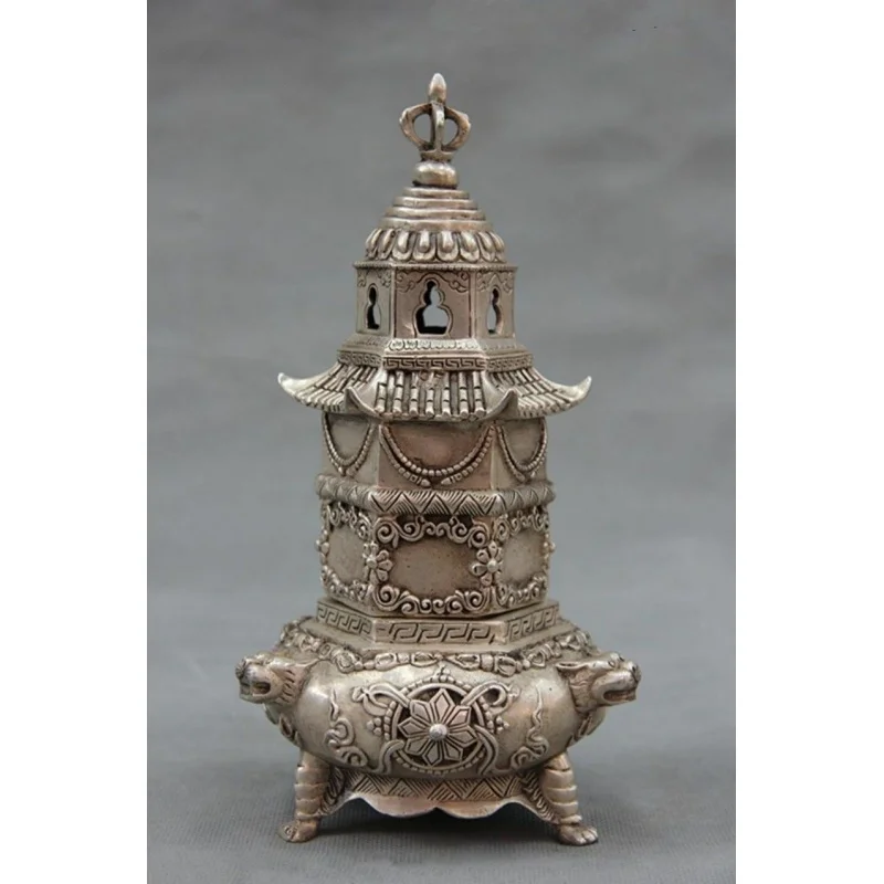 Chinese White Copper Bronze Silver Buddhist Tower Incense Burner Incense Burner
Chinese White Copper Bronze Silver Buddhist Tower Incense Burner Incense Burner