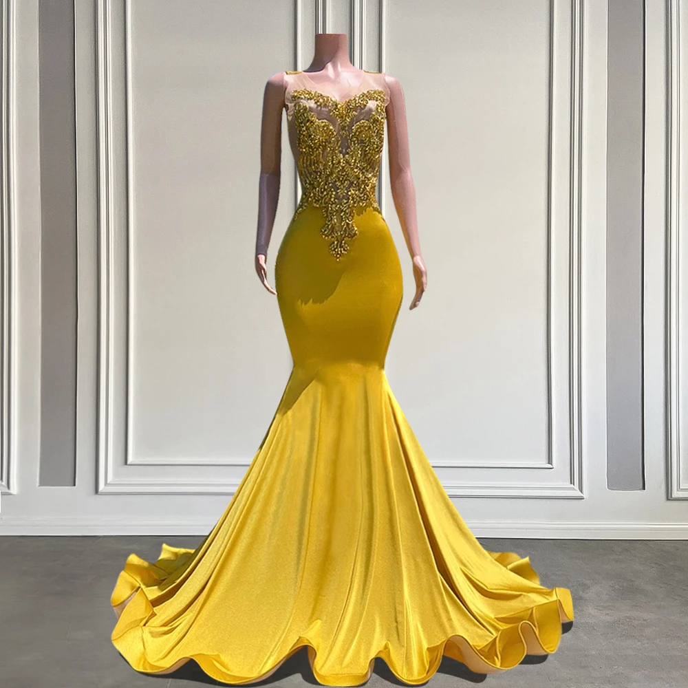Luxury Long Yellow Prom Dresses for Black Girl 2025 Sparkly Crystal Beads Mesh Mermaid Prom Gala Gowns Customized
Luxury Long Yellow Prom Dresses for Black Girl 2025 Sparkly Crystal Beads Mesh Mermaid Prom Gala Gowns Customized
