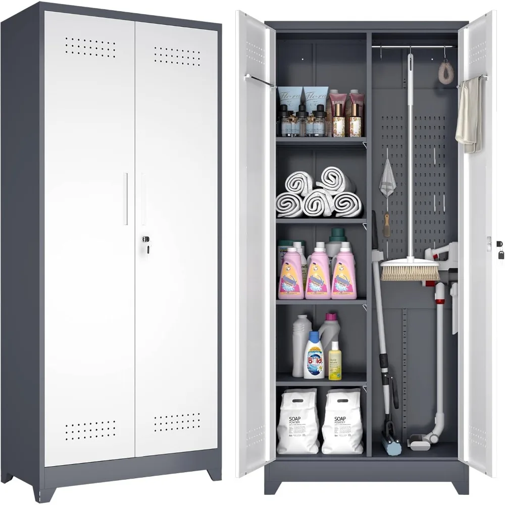 72.8" H Metal Storage Cabinet for Cleaning Supplies, Broom Closet Cabinet,Utility Cabinets for Brooms and Mops with Locking Doo
72.8" H Metal Storage Cabinet for Cleaning Supplies, Broom Closet Cabinet,Utility Cabinets for Brooms and Mops with Locking Doo