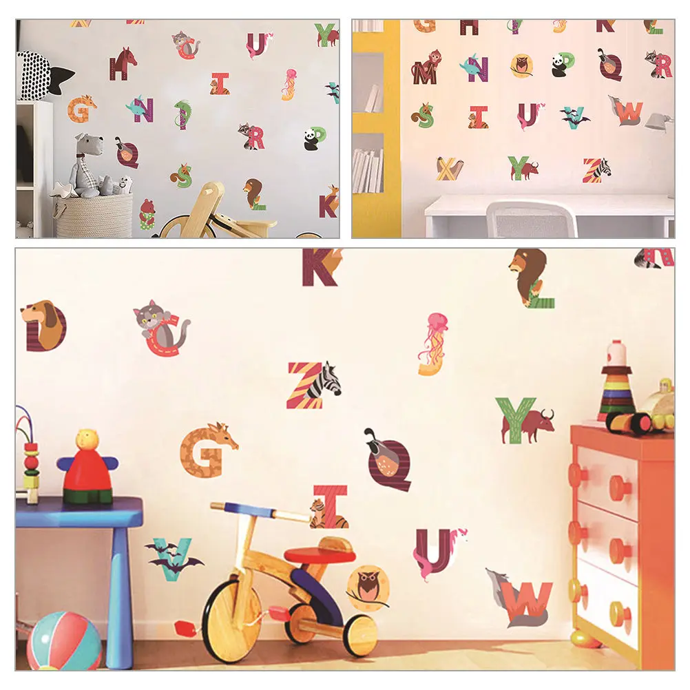 Набор наклеек на стену с алфавитом, ПВХ, мультяшный дизайн с животными, для спальни, развивающий декор для комнаты, самоклеящиеся, обучающие
Набор наклеек на стену с алфавитом, ПВХ, мультяшный дизайн с животными, для спальни, развивающий декор для комнаты, самоклеящиеся, обучающие