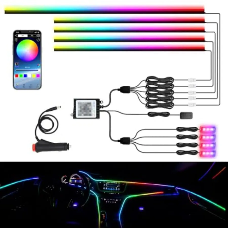 LED Interior Car Strip Light Multicolor RGB 9 in 1 Optic Ambient Lighting Kits Dual Control with Switch and A P P Neon Lights O
LED Interior Car Strip Light Multicolor RGB 9 in 1 Optic Ambient Lighting Kits Dual Control with Switch and A P P Neon Lights O