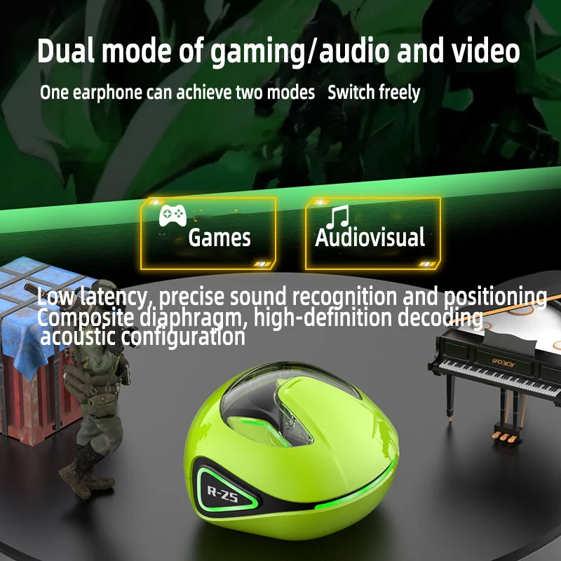 Bluetooth 5.3 Wireless Earphones Gaming and Audio Dual Mode RGB Color Lights Type-C Fast Charging TWS In Ear Esports Earphones
Bluetooth 5.3 Wireless Earphones Gaming and Audio Dual Mode RGB Color Lights Type-C Fast Charging TWS In Ear Esports Earphones