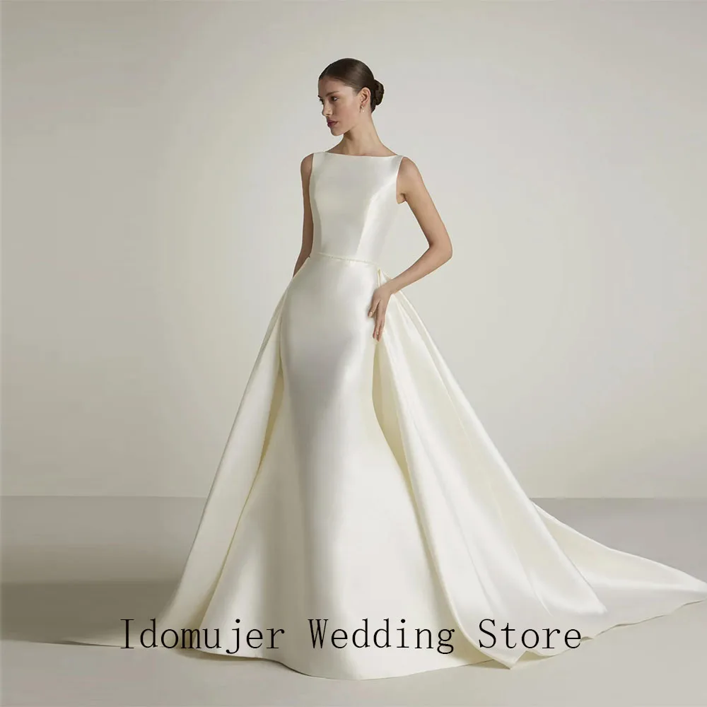 Customized Mermaid Ivory Satin Wedding Dresses For Women 2025 Simple Bride Bridal Gown With Train Vestido De Noiva 
Customized Mermaid Ivory Satin Wedding Dresses For Women 2025 Simple Bride Bridal Gown With Train Vestido De Noiva