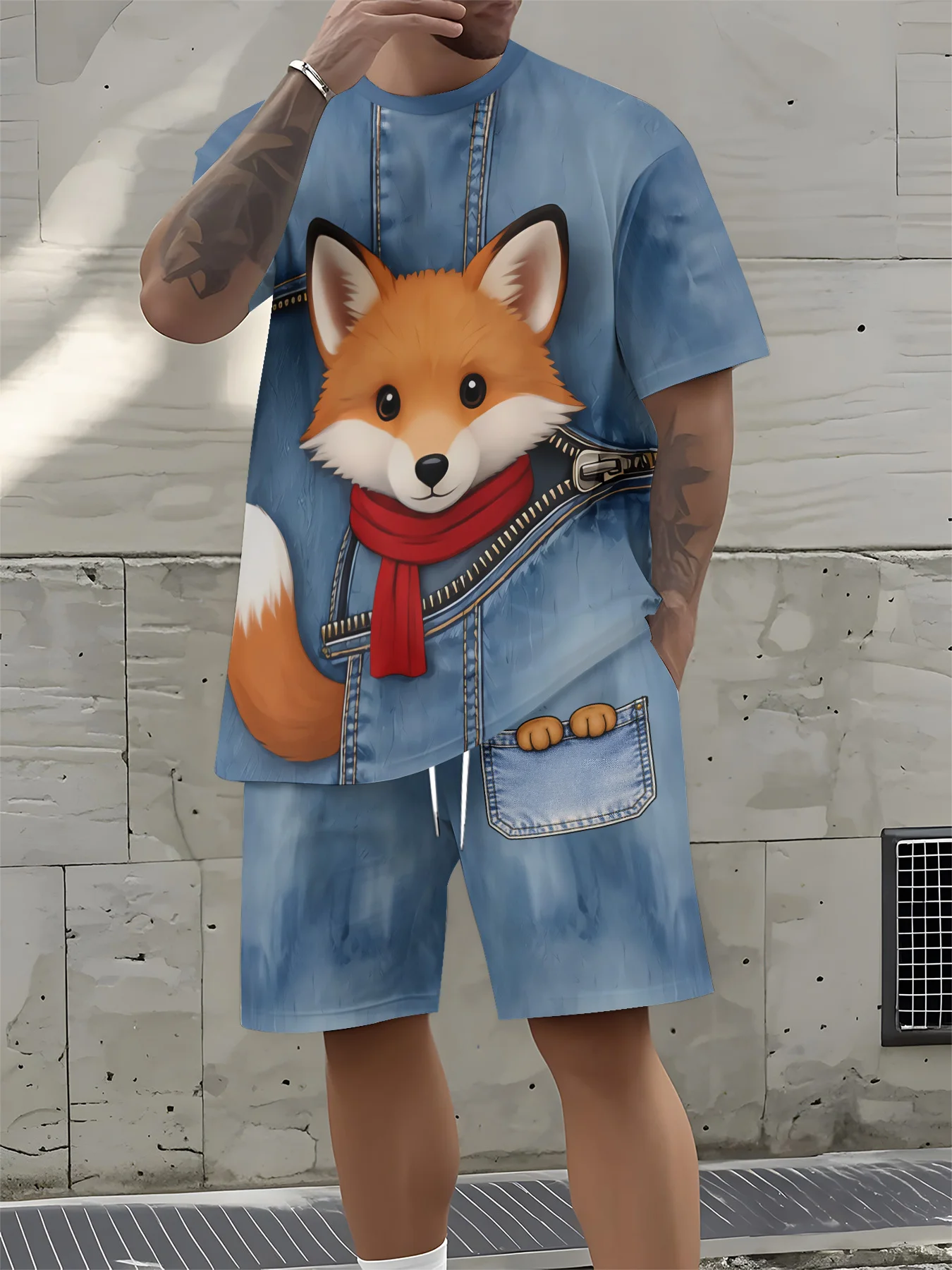 2026 Summer New Men's Denim Print Cute Fox Graphic Casual Shorts Y2K Oversized Casual Suit Suitable for Daily and Training Wear
2026 Summer New Men's Denim Print Cute Fox Graphic Casual Shorts Y2K Oversized Casual Suit Suitable for Daily and Training Wear