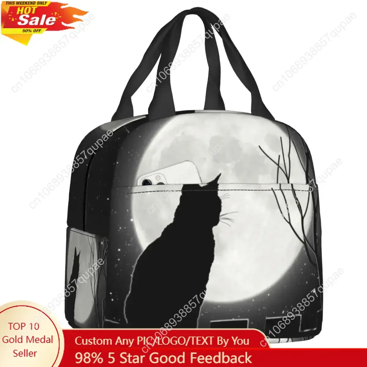 Black Cat Looking At The Full Moon Insulated Lunch Tote Bag for Women Animal Cartoon Portable Thermal Cooler Bento Box
Black Cat Looking At The Full Moon Insulated Lunch Tote Bag for Women Animal Cartoon Portable Thermal Cooler Bento Box