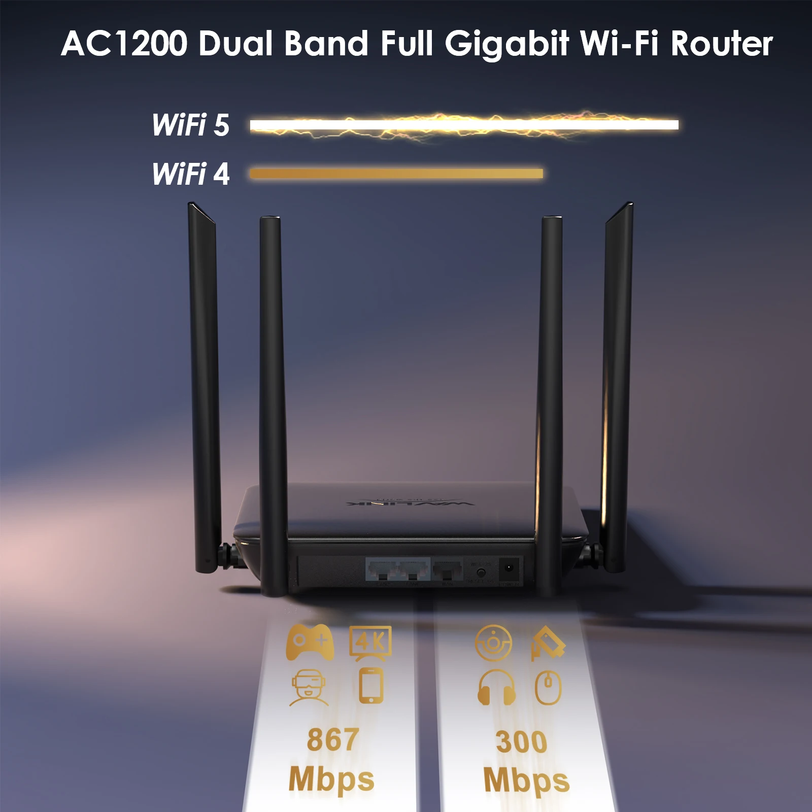 WAVLINK 2.4GHz 5GHz Dual Band AC1200 Wireless WiFi Router Full Gigabit Wi-Fi Router 4x5dBi High-gain Antennas WPS IPV6 Router EU
WAVLINK 2.4GHz 5GHz Dual Band AC1200 Wireless WiFi Router Full Gigabit Wi-Fi Router 4x5dBi High-gain Antennas WPS IPV6 Router EU