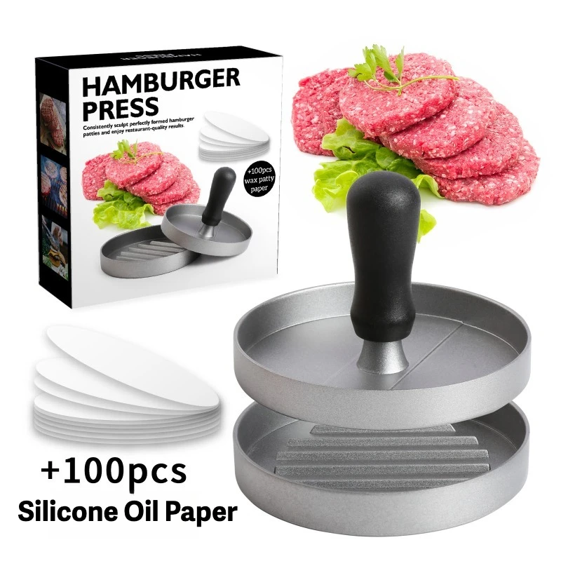 Aluminum Alloy Hamburger Press Round Food Mold for Shrimp & Beef Patties, Press Type Patty Maker with Plastic Handle, Easy Clean
Aluminum Alloy Hamburger Press Round Food Mold for Shrimp & Beef Patties, Press Type Patty Maker with Plastic Handle, Easy Clean