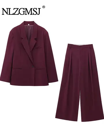NLZG 2025 Spring Burgundy Suits Pants Sets For Women 2 Pieces Set Fashion Blazer Coat Women's Suit Office Two Piece Women Outfit