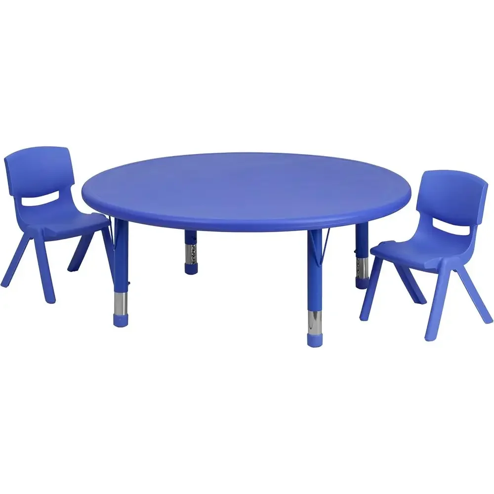 45'' Round Blue Plastic Height Adjustable Activity Table Set with 2 Chairs
45'' Round Blue Plastic Height Adjustable Activity Table Set with 2 Chairs